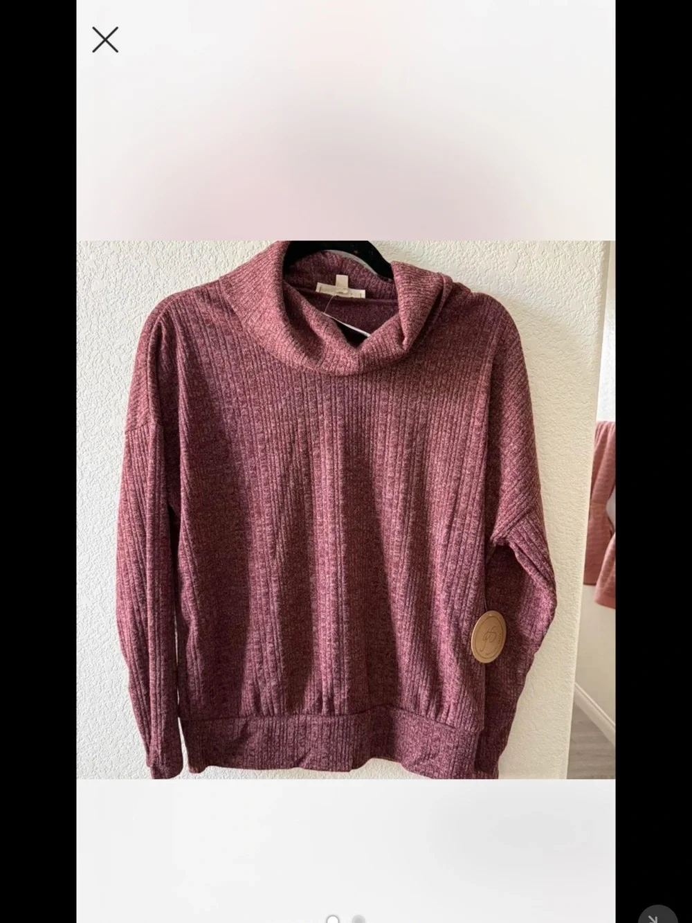 Ribbed Cowl Neck Sweater - Dusty Rose